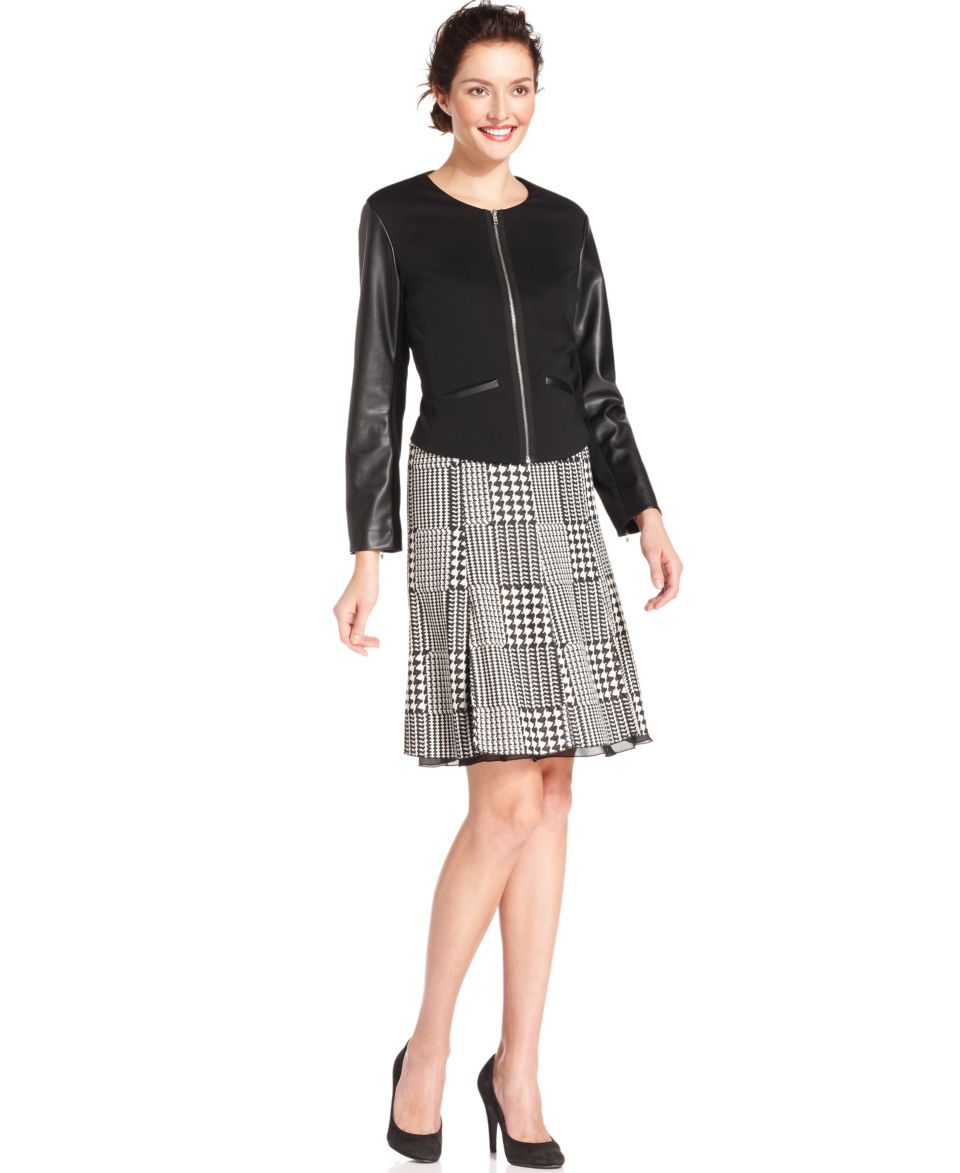 Sunny Leigh Long Sleeve Ponte Moto & Pleated Houndstooth A Line