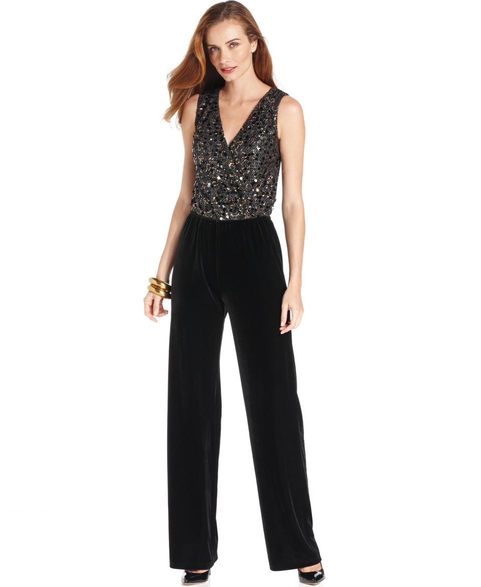 Ellen Tracy Jumpsuit, Sleeveless Sequin Velvet