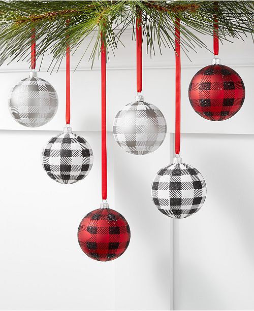 Holiday Lane Christmas Cheer Set Of 6 Shatterproof Black Red And White Plaid Ornaments Created For Macy S Reviews Christmas Ornaments Home Macy S