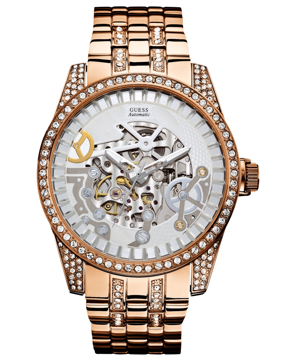 GUESS Watch, Mens Automatic Rose Gold Tone Stainless Steel Bracelet