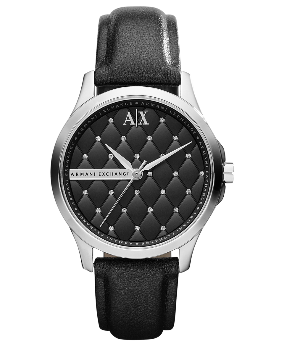 Armani Exchange Watch, Womens Black Leather Strap 36mm AX5204