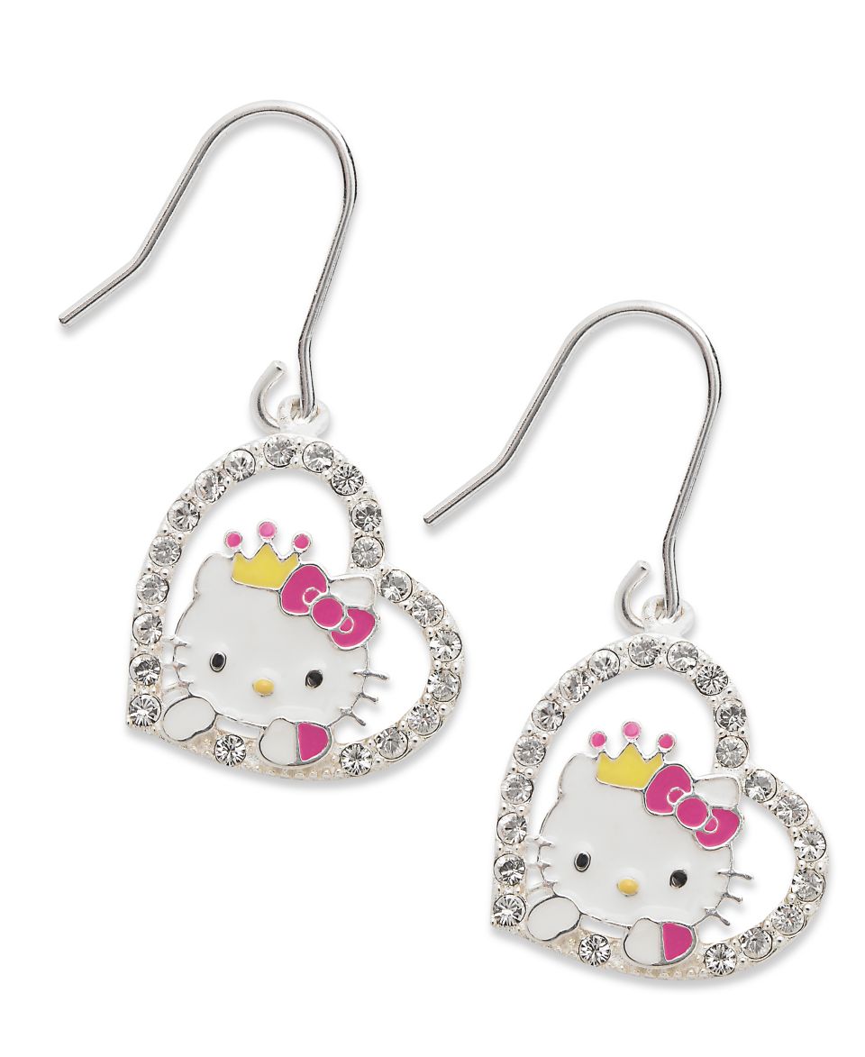 Hello Kitty Earrings, Sterling Silver Princess Kitty Crystal Heart