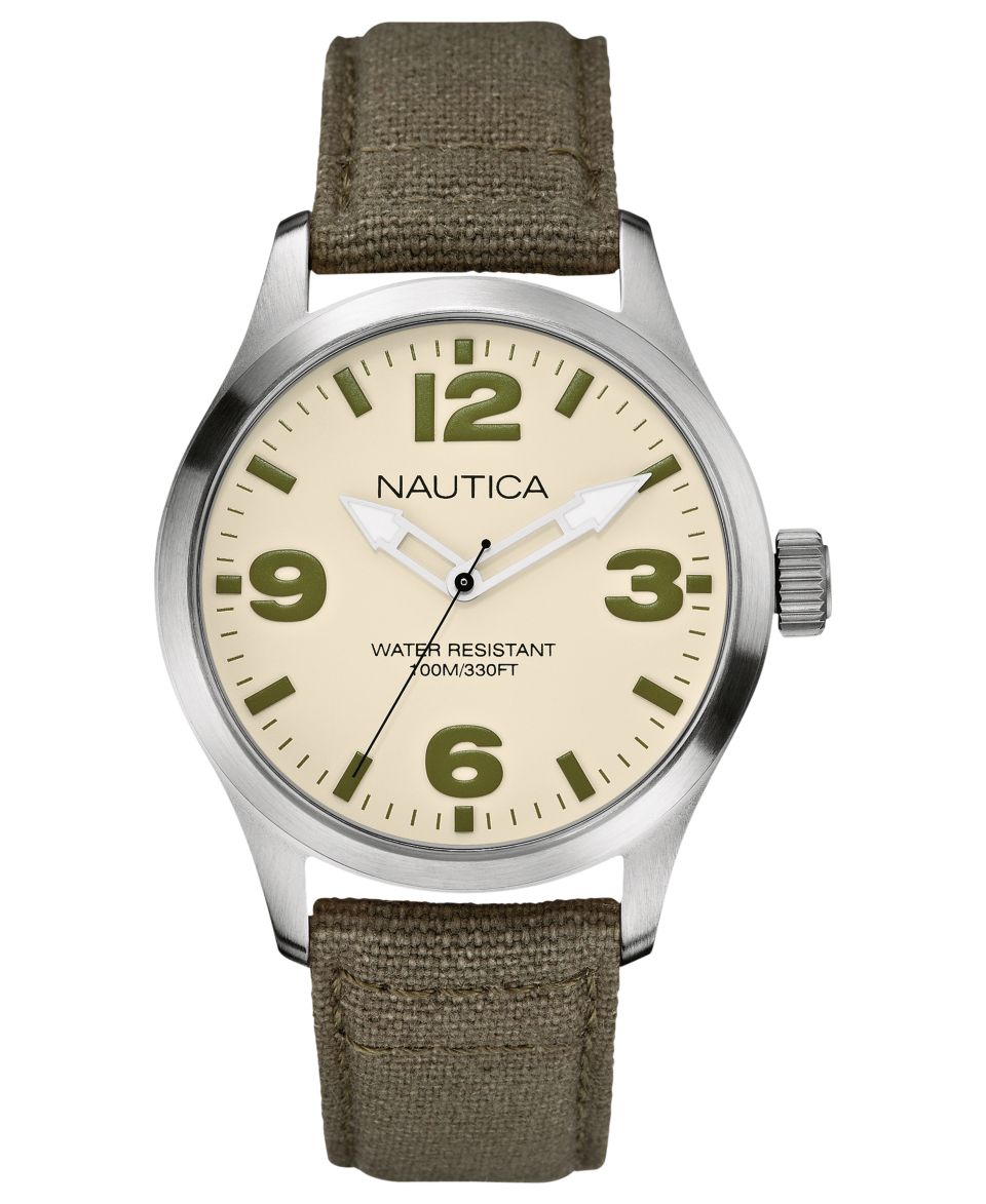 Nautica Watch, Mens Green Canvas Strap 44mm N11557G   Watches   Jewelry & Watches