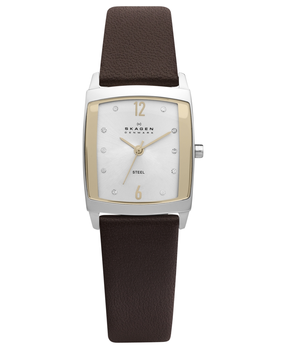 Skagen Denmark Watch, Womens Brown Leather Strap 24mm 691SSLG   All