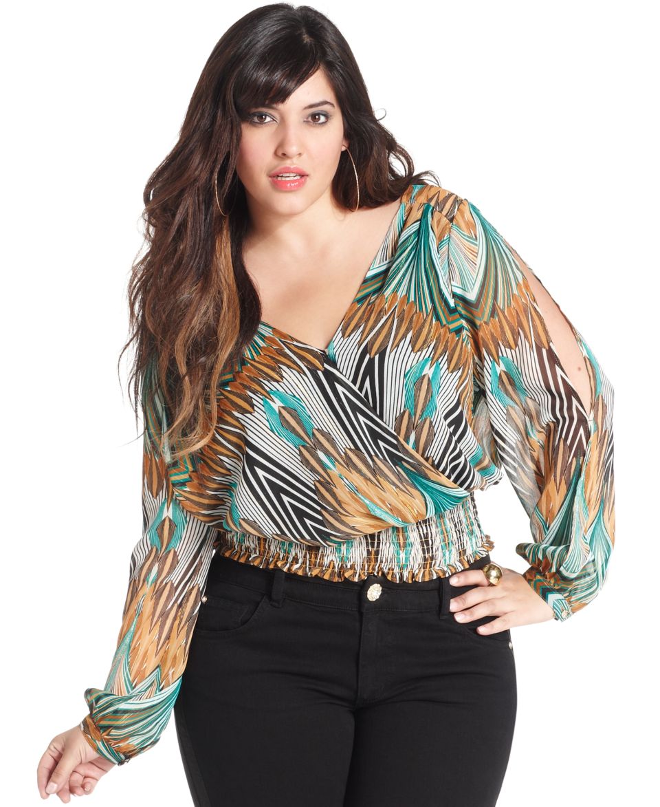 Baby Phat Plus Size Top, Long Sleeve Printed