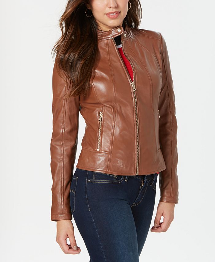 Guess Leather Jacket With Snap Collar And Reviews Coats Women Macys 