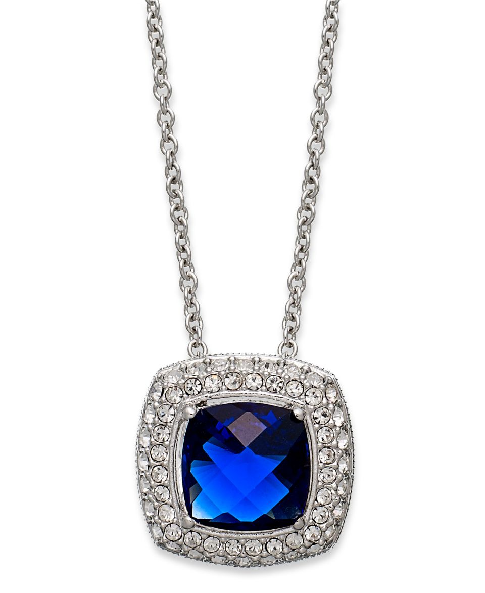 CRISLU Necklace, Platinum over Sterling Silver Blue Corundum (2 ct. t