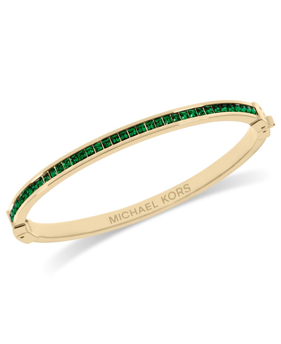 Michael Kors Bracelet, Gold Tone Glass Green Crystal Hinged Bangle