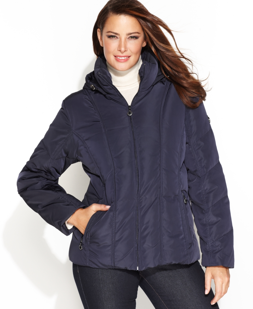 Calvin Klein Plus Size Jacket, Quilted Hooded Puffer   Womens Jackets