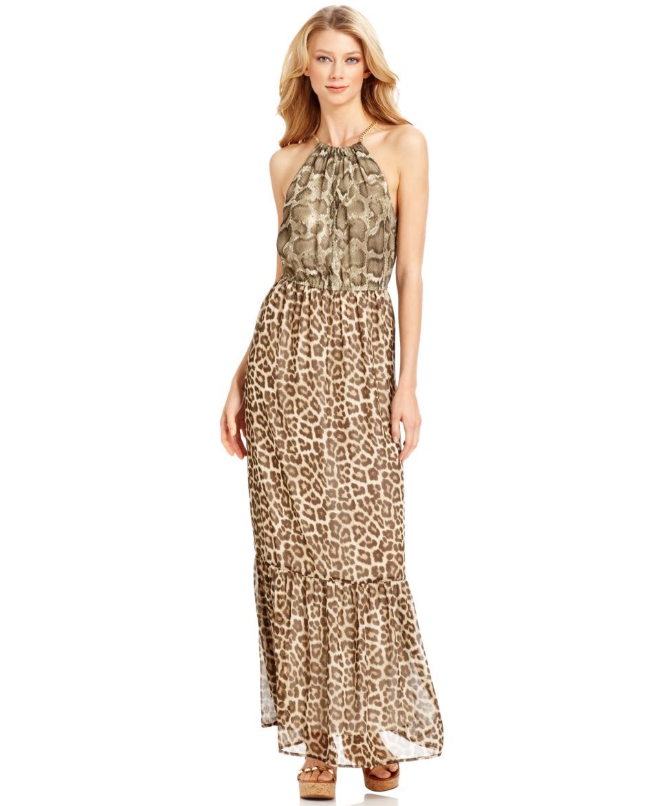 MICHAEL Michael Kors Dress, Sleeveless Animal Print Halter Maxi