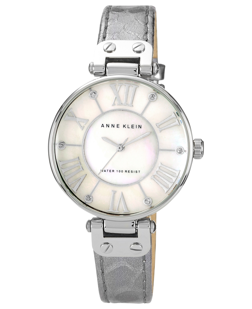 Anne Klein Watch, Womens Silver Tone Snake Print Leather Strap 35mm