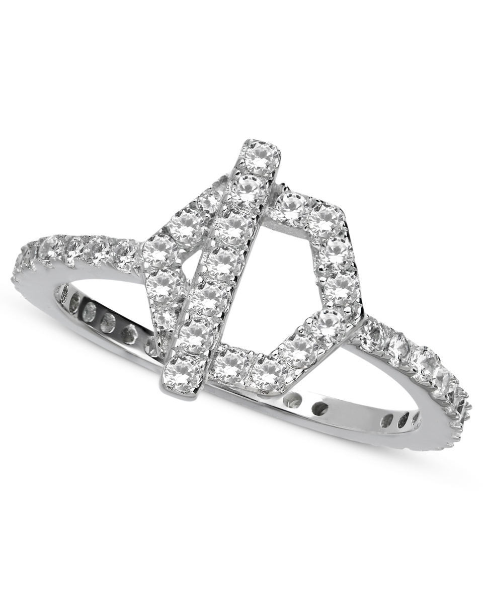 CRISLU Ring, Platinum Over Sterling Silver Cubic Zirconia Hexagon Ring