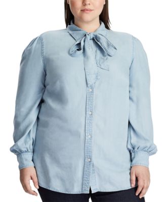 ralph lauren tie neck denim shirt