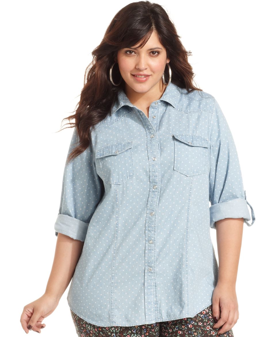 Belle Du Jour Plus Size Shirt, Long Sleeve Chambray   Plus Size Tops