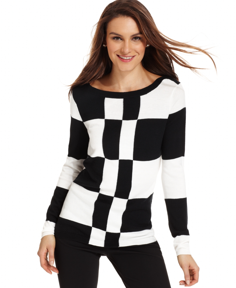 Vince Camuto Sweater, Long Sleeve Geometric Boat Neck