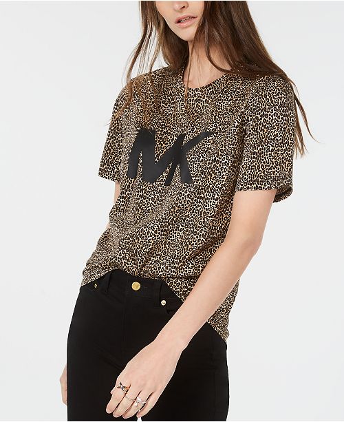Michael Kors Cotton Leopard Print Logo T Shirt Regular Petite Sizes Reviews Tops Women Macy S