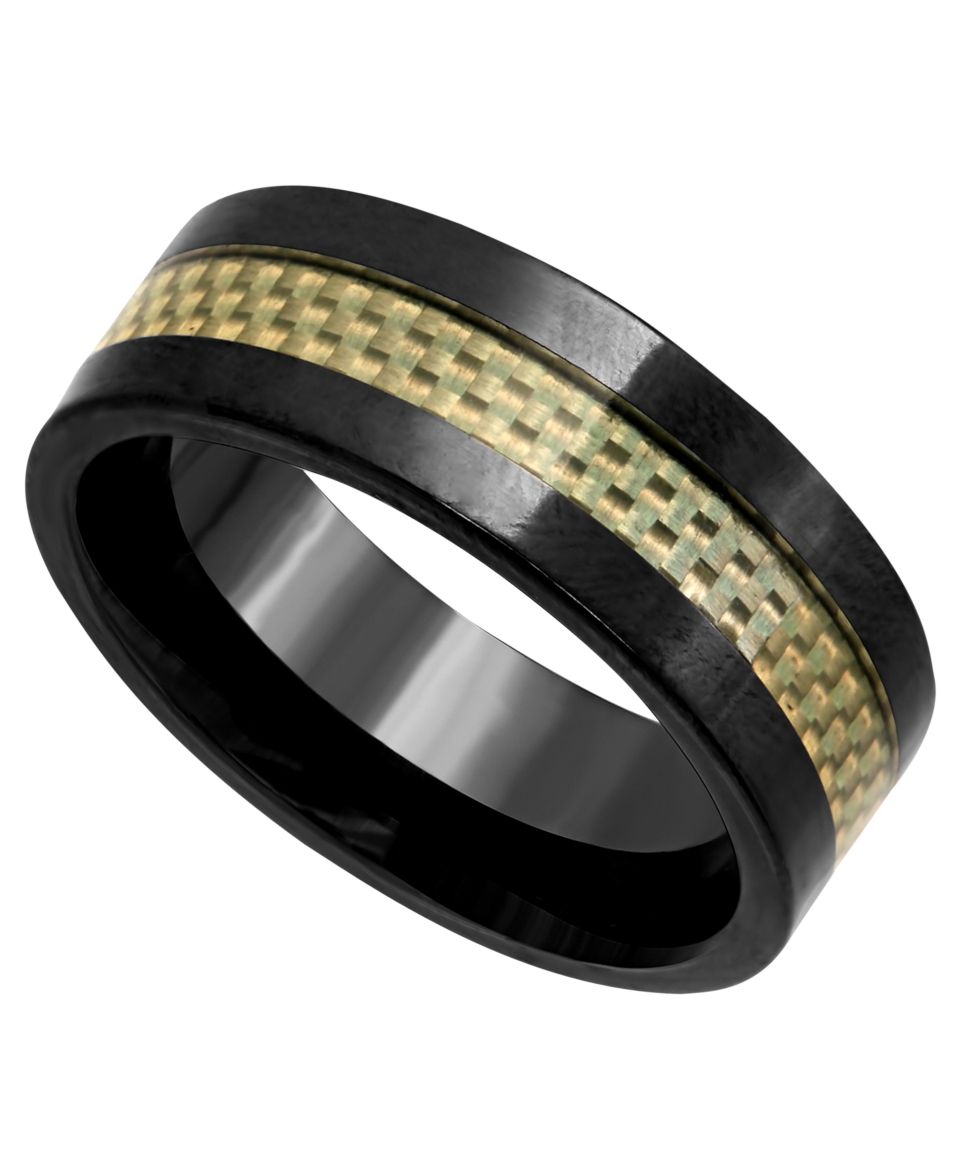 Mens Black Ceramic and Gray Carbon Fiber Ring, Textured Band Ring   Rings   Jewelry & Watches