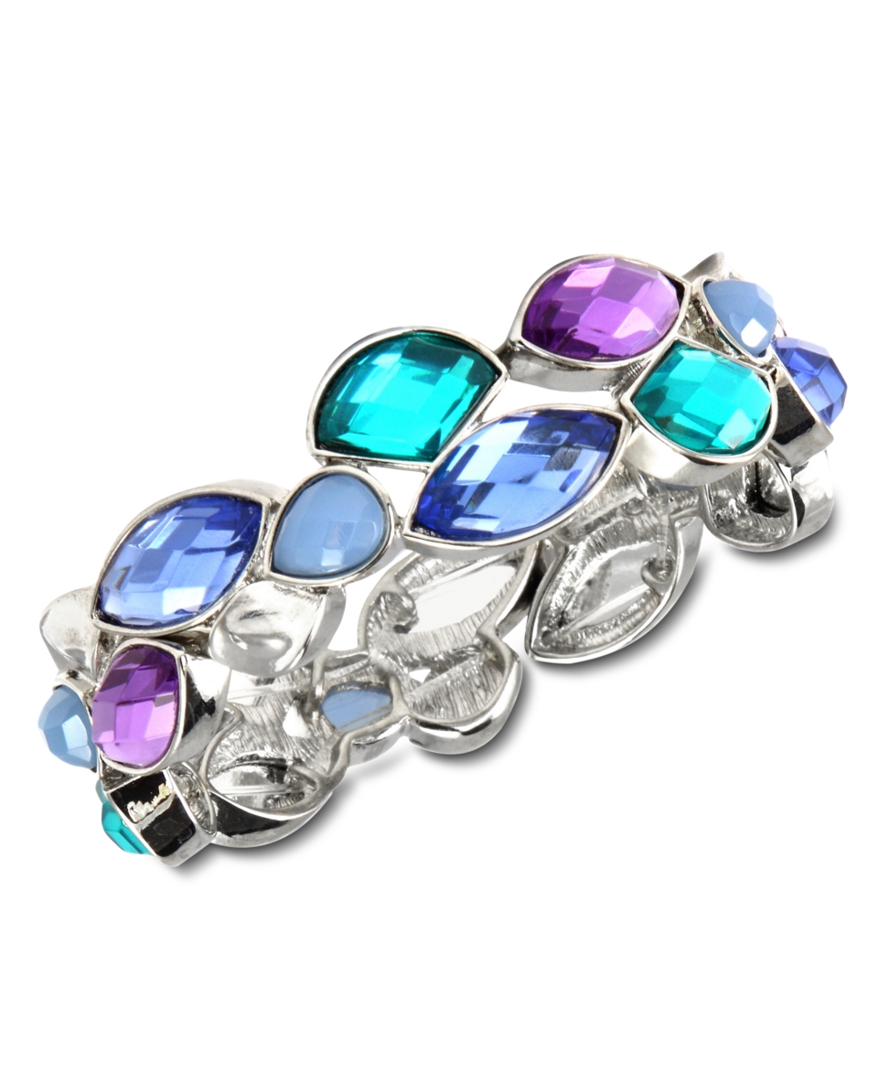 Nine West Bracelet, Rhodium Tone Multi Blue and Purple Epoxy Stone