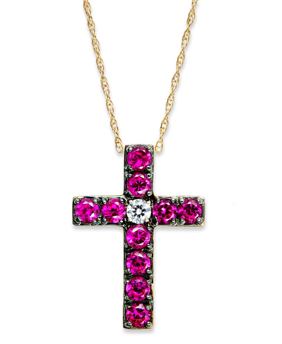 14k Gold Necklace, Ruby (7/8 ct. t.w.) and Diamond Accent Cross