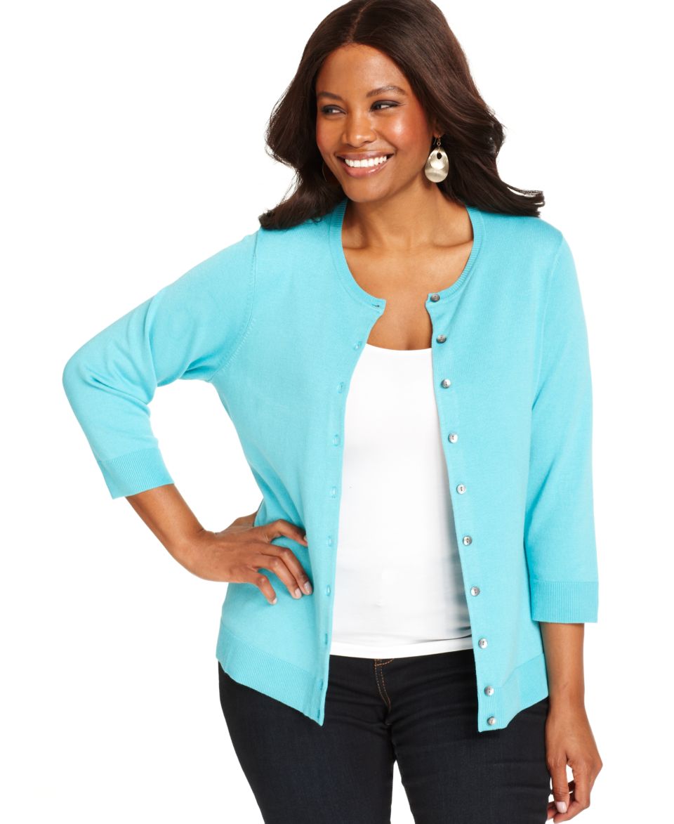 Charter Club Plus Size Sweater, Three Quarter Sleeve Cardigan