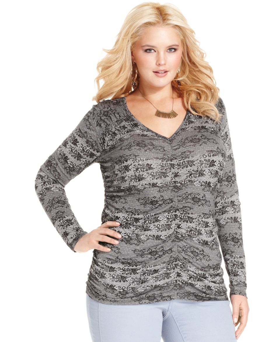 DKNY Plus Size Top, Long Sleeve Animal Print   Plus Sizes