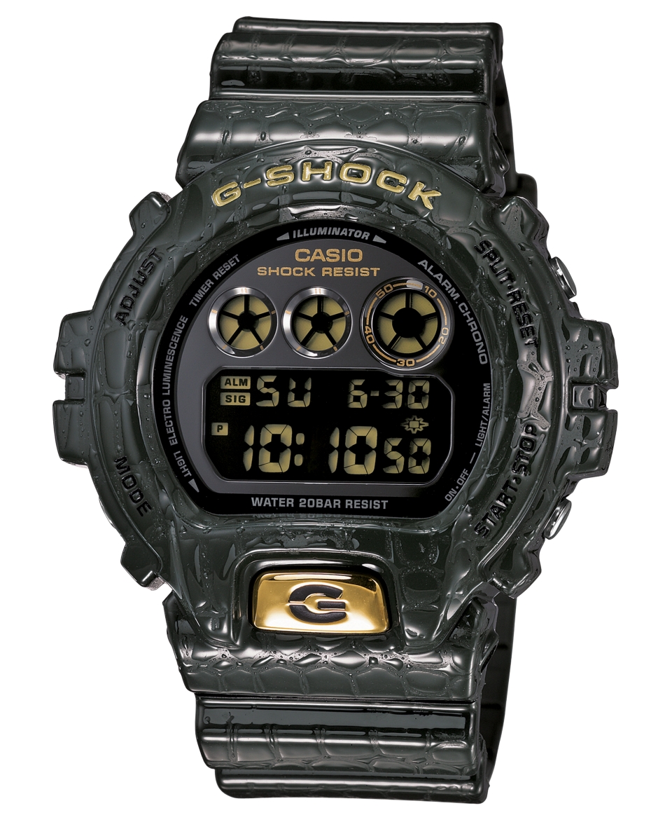 Shock Watch, Mens Digital Green Croc Resin Strap 50x53mm DW6900CR 3