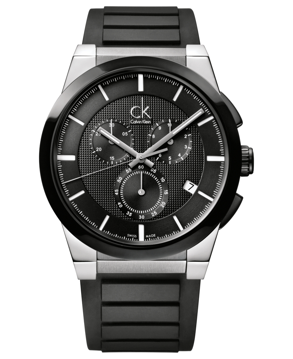 ck Calvin Klein Watch, Mens Swiss Chronograph Dart Black Rubber Strap