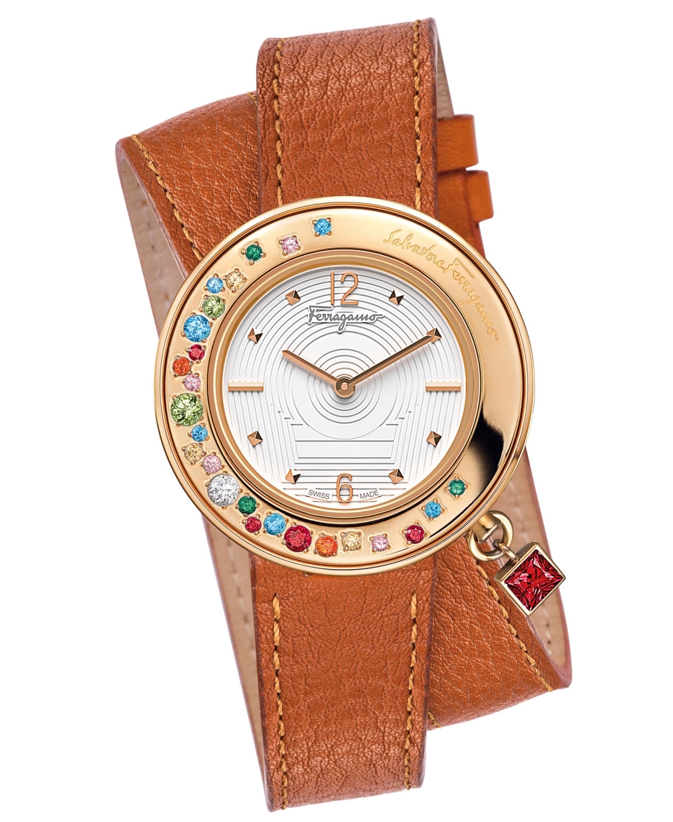 Ferragamo Watch, Womens Swiss Gancino Sparkling Brown Calfskin