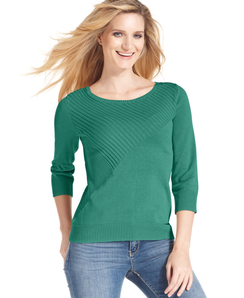 Cable & Gauge Top, Three Quarter Sleeve Striped   Womens Sweaters