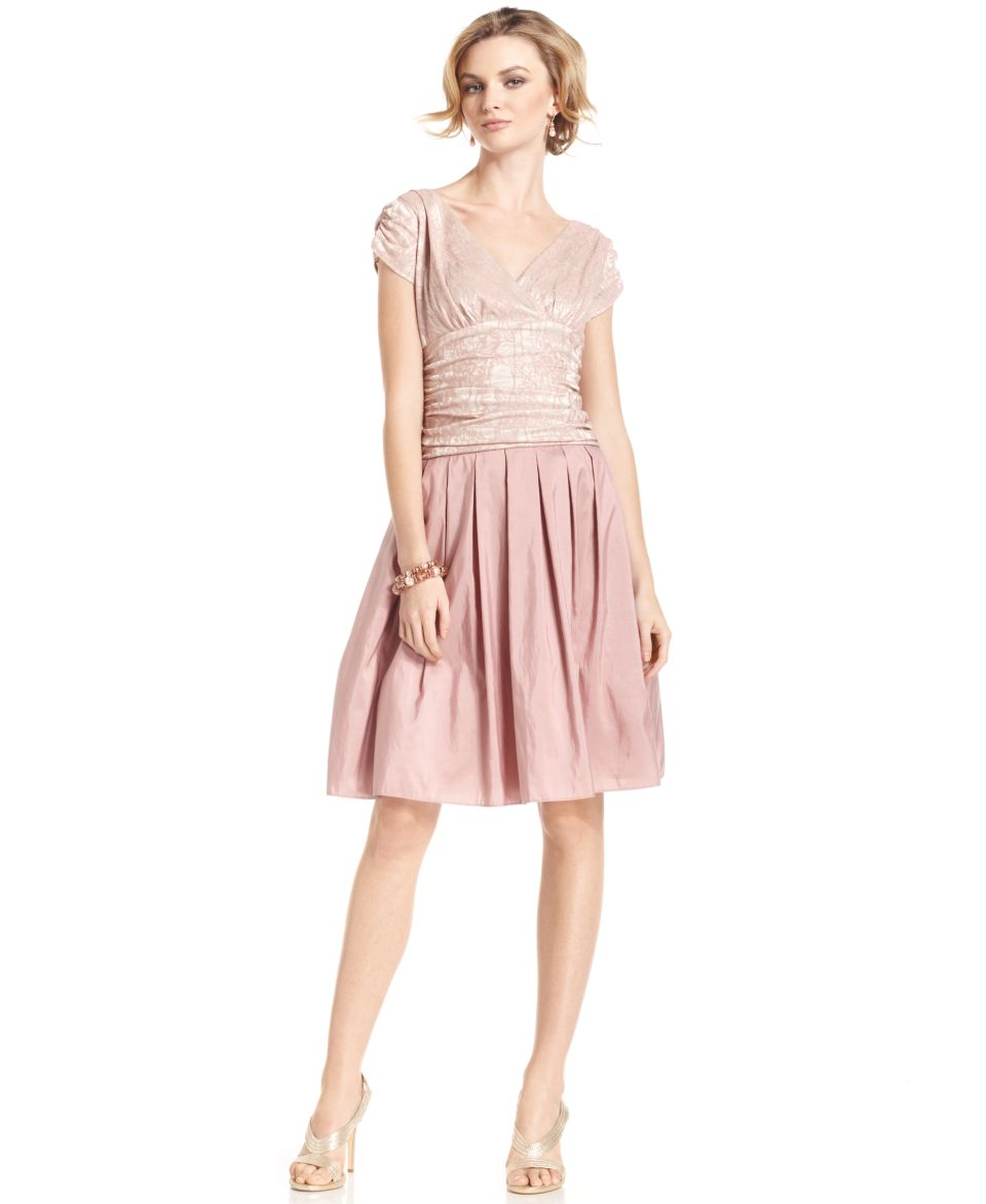 Jessica Howard Petite Dress, Sleeveless Belted Metallic Lace A Line