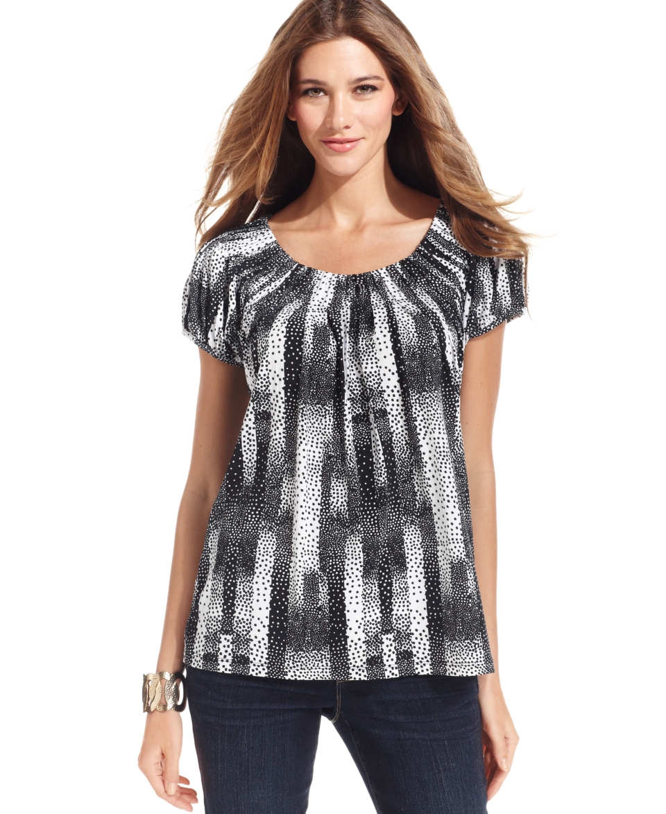 Style&co. Top, Short Sleeve Stripe Print Scoop Neck