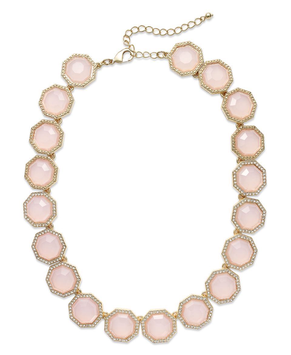 Charter Club Necklace, Gold Tone Milky Pink Stone Collar Necklace