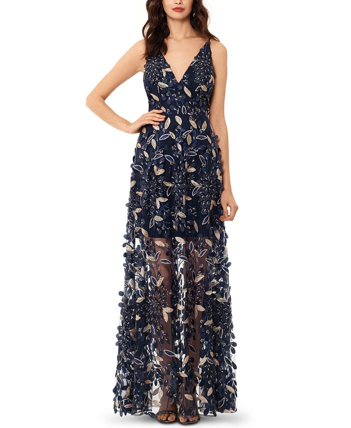 xscape floral appliqué gown
