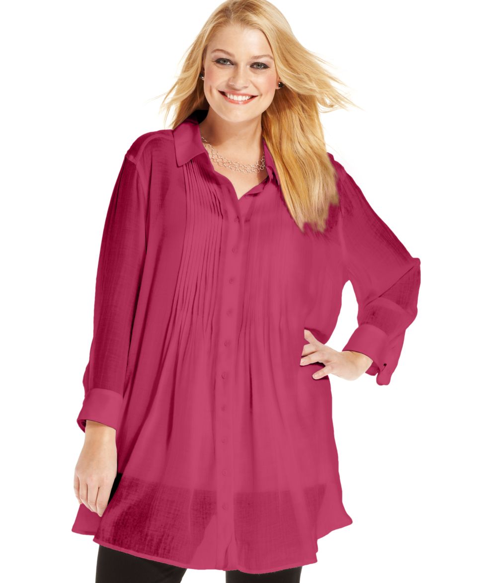 Elementz Plus Size Top, Long Sleeve Pleated   Plus Size Tops   Plus