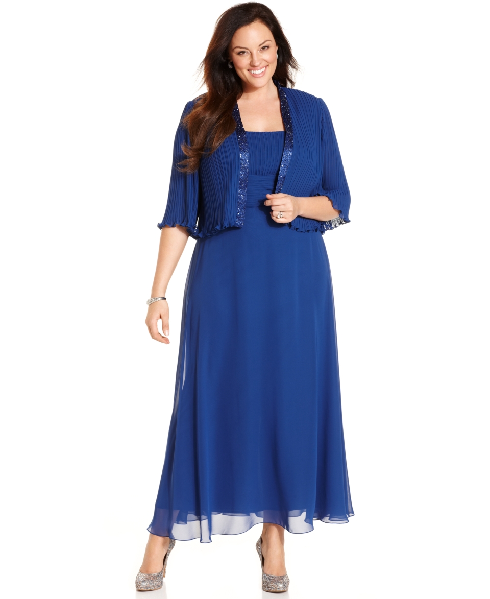 Patra Plus Size Dress and Jacket, Sleeveless Pleated Gown   Plus Size