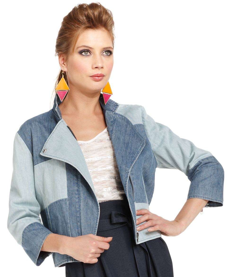 bar lll Front Row Jacket, Three Quarter Sleeve Patchwork Denim