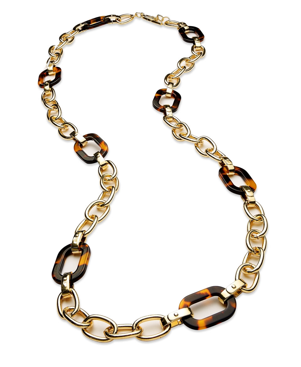 Lauren Ralph Lauren Necklace, Gold Tone Tortoise Resin Link Necklace