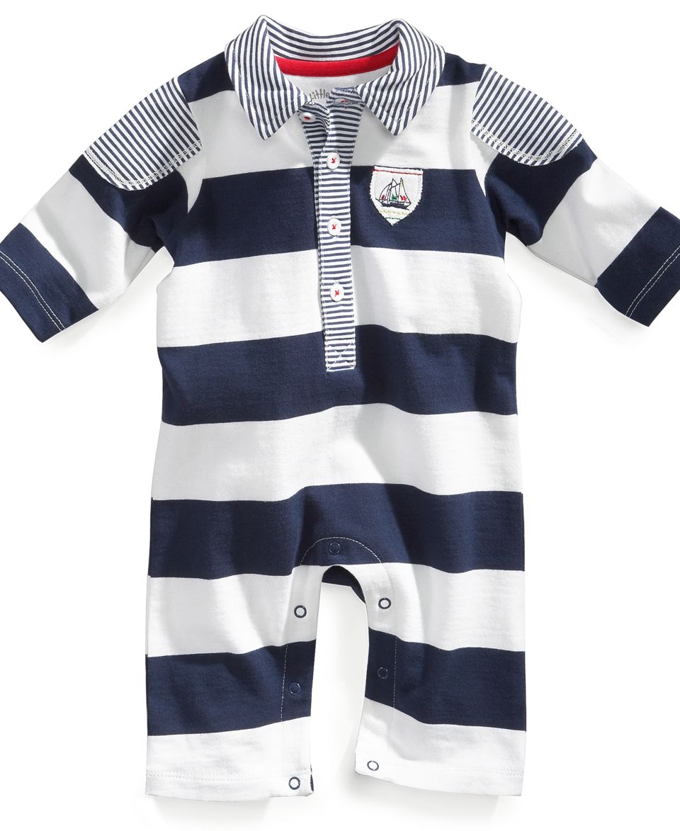 Little Me Baby Coverall, Baby Boys Drop Anchor Sail Stripe Coverall   Kids