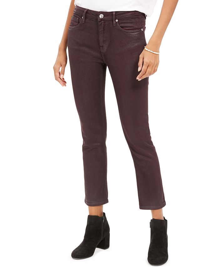 burgundy coated jeans