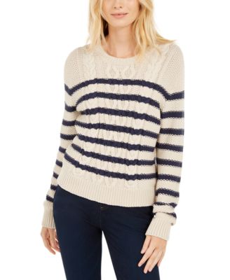 striped cable knit sweater