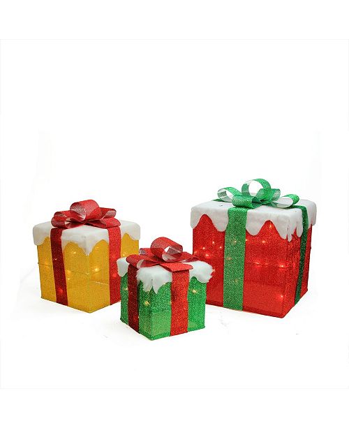 Northlight Set Of 3 Lighted Gold Green And Red Gift Boxes Christmas Outdoor Decorations Reviews Holiday Shop Home Macy S