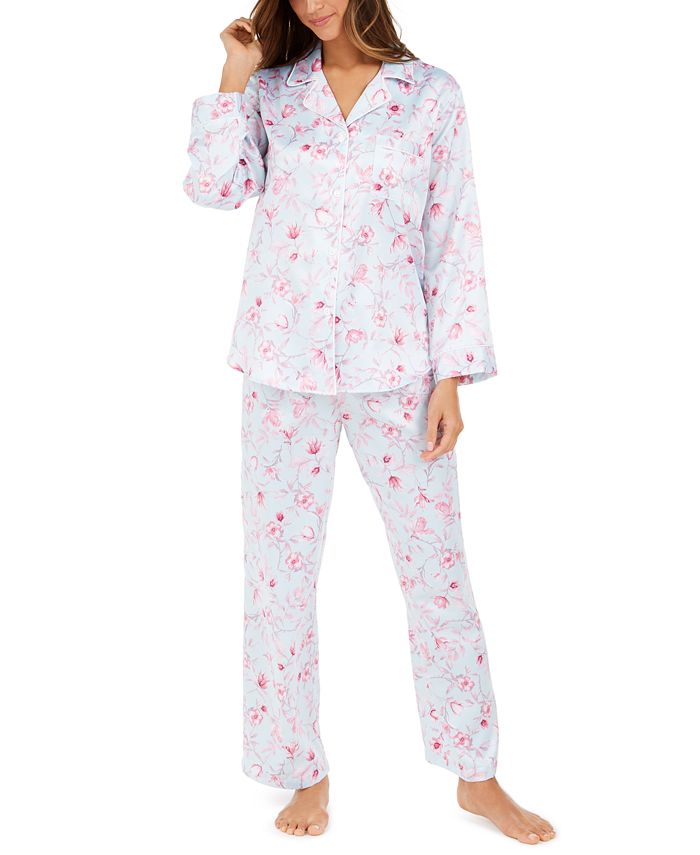 Miss Elaine Women's Brushed Back Printed Satin Pajama Set & Reviews