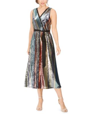julia jordan Sequined-Stripe Midi Dress 