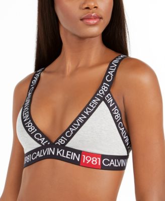 calvin klein 1981 bold cotton logo triangle bralette in black