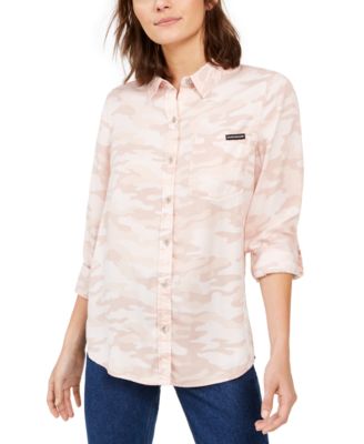 camo button down shirt women's