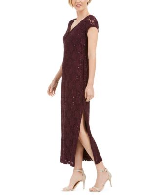 connected petite sequined lace gown