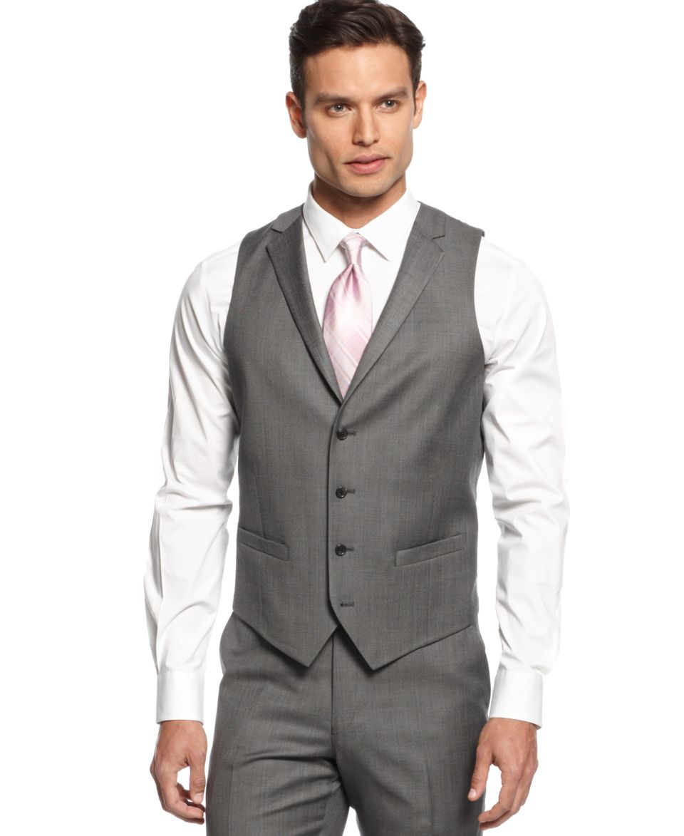 Alfani RED Mid Grey Stepweave Slim Fit Vest