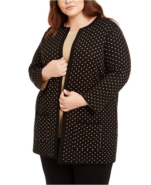 Anne Klein Plus Size Metallic Polka Dot Cardigan Sweater Reviews Sweaters Plus Sizes Macy S