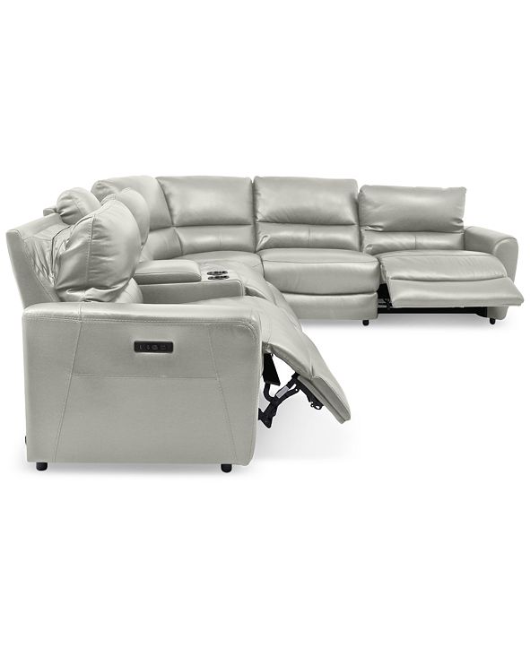 Furniture Danvors 6Pc. Leather Sectional Sofa with 3 Power Recliners