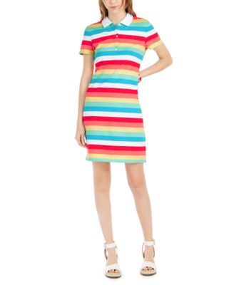 blue and white striped polo dress